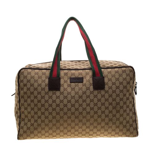 gucci men's zip logo duffle bag beige